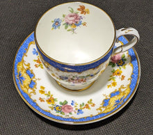 Load image into Gallery viewer, Paragon Double Warrant Tea Cup &amp; Saucer Set - Blue Border, Floral Spray
