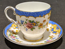 Load image into Gallery viewer, Paragon Double Warrant Tea Cup &amp; Saucer Set - Blue Border, Floral Spray
