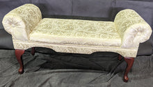 Load image into Gallery viewer, Vintage Upholstered Entryway Bench - White Rose Accent Fabric
