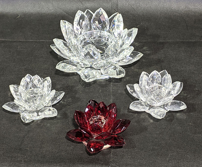 3D Flower Shaped Candle Holders - 3 Clear, 1 Red
