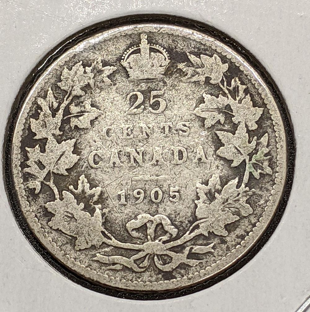 1905 Canada Sterling Silver 25-Cent Quarter Coin