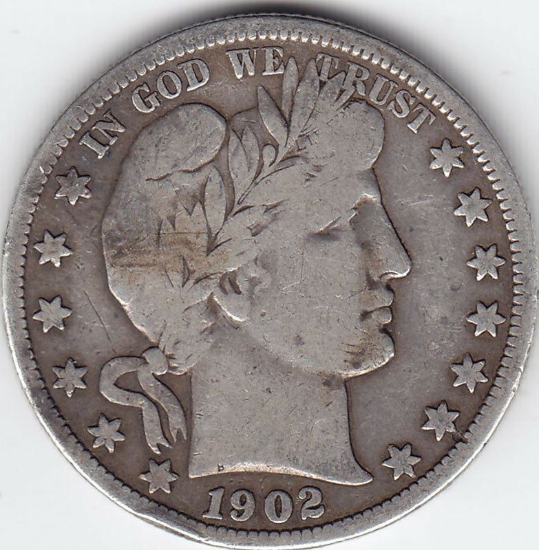 1902 O USA Silver Barber Half Dollar Coin - Rim Nick
