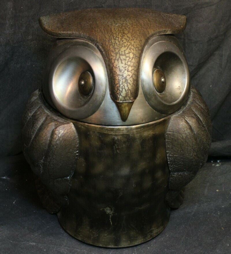 Vintage Mid-Century Metal Owl Cannister