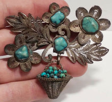 Load image into Gallery viewer, Large, Beautiful Chinese Export &amp; Turquoise Dangle Brooch
