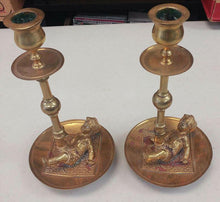 Load image into Gallery viewer, Unique Pair of Brass Candle Stick Holders - Putti Cherub
