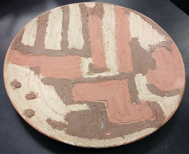Mid Century Angoba Hand Made Clay Pottery With Abstract Design