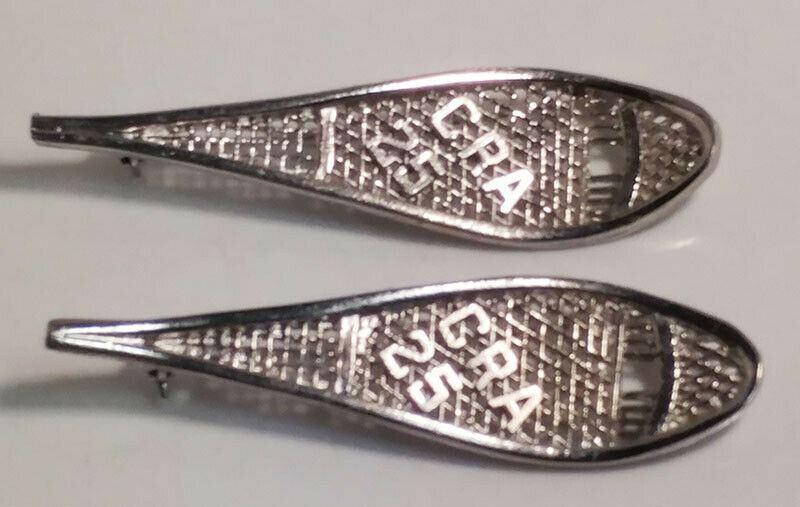 2 Silver Toned CRA 25 Year Snowshoe Pins / Brooches