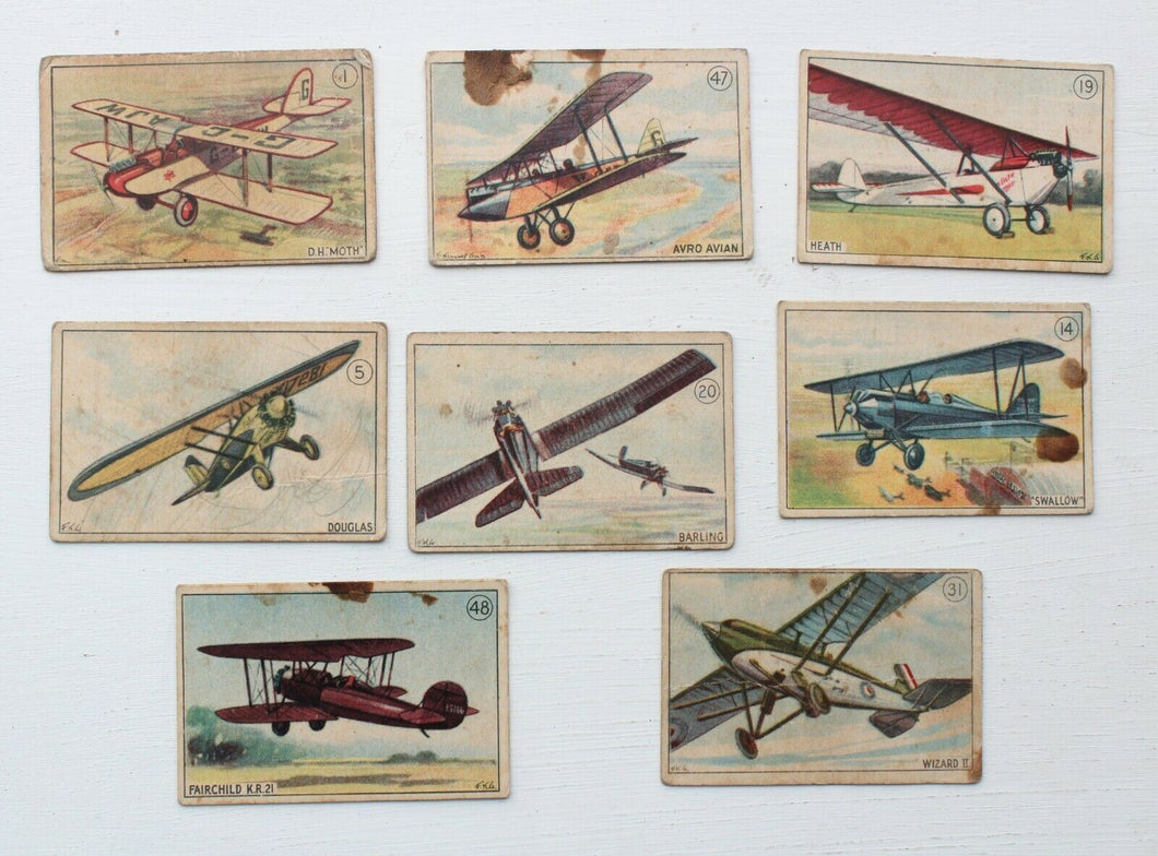 1929 William Paterson Aviation 8 pc Lot of Cards in G-VG Shape