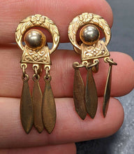 Load image into Gallery viewer, Brass Tone TRIAD Screw-Back Earrings - Three Dangle Pieces
