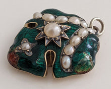 Load image into Gallery viewer, Vintage 18 Kt Split Pearl &amp; Enamel Free Form Leaf Pendant
