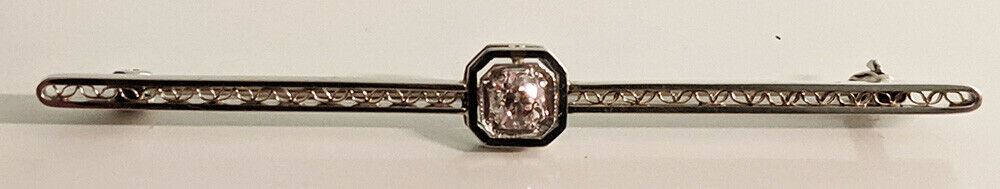 Vintage 14-18Kt White Gold Diamond Bar Brooch - Appraised!