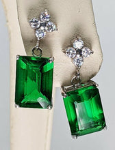 Load image into Gallery viewer, 18 Kt White Gold Beautiful Dangle Created Emerald &amp; Zircon Stud Earrings
