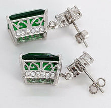 Load image into Gallery viewer, 18 Kt White Gold Beautiful Dangle Created Emerald &amp; Zircon Stud Earrings
