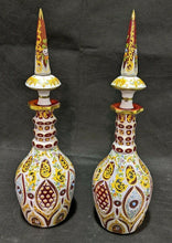 Load image into Gallery viewer, Set of White To Red Painted Decorative Glass Decanters, With Stoppers
