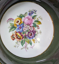 Load image into Gallery viewer, COALPORT Bone China Cup &amp; Saucer - Olive Green, Gold Rim, Bouquet In Bowl
