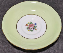 Load image into Gallery viewer, AYNSLEY Fine Bone China Cup &amp; Saucer -- Soft Green, Gold Trim, Bouquet In Bowl
