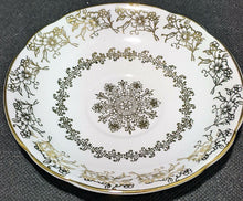 Load image into Gallery viewer, Stanley Fine Bone China Tea Cup &amp; Saucer - Gold Scroll &amp; Flower Detail on White
