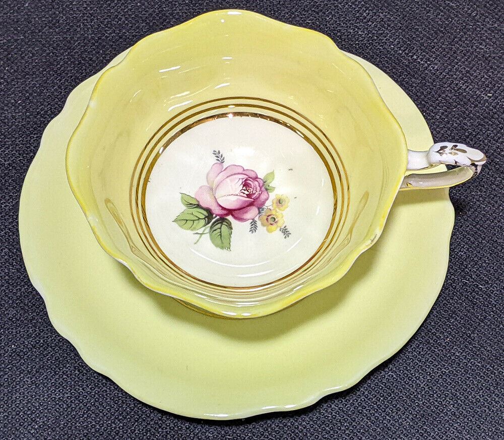 PARAGON Double Warrant Bone China Cup & Saucer - Bright Yellow - Rose in Bowl