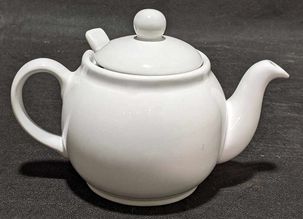 Small, White Ceramic Bachelors Teapot With Infuser Inside