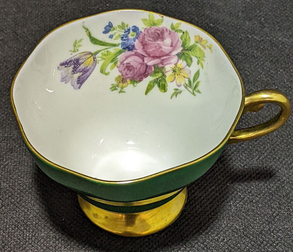 Foley Bone China Tea Cup - Green With Gold Handle & Trim - Bouquet In Bowl