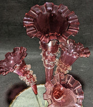 Load image into Gallery viewer, Vintage Cranberry Glass 4 Flute Epergne With Mirrored Base
