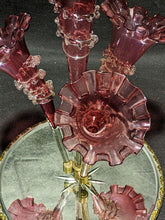 Load image into Gallery viewer, Vintage Cranberry Glass 4 Flute Epergne With Mirrored Base
