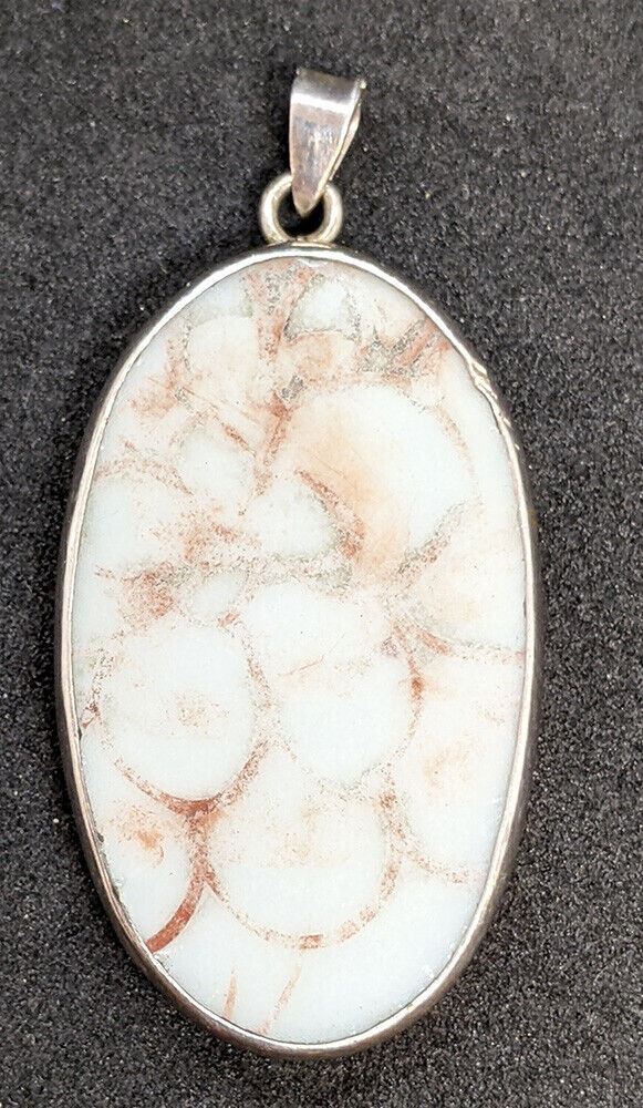 Sterling Silver Rimmed - Coloured White Stone Oval Pendant
