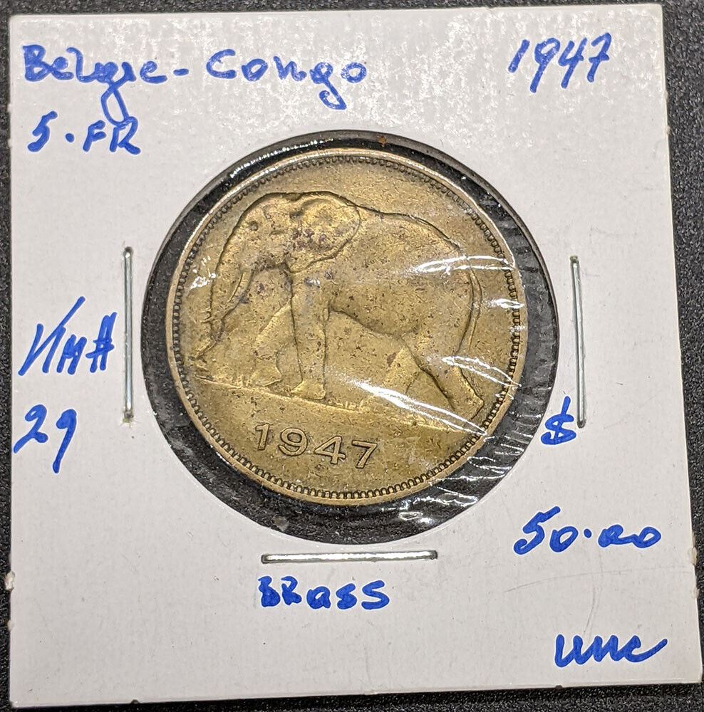1947 Belgian - Congo - 5 Francs Coin
