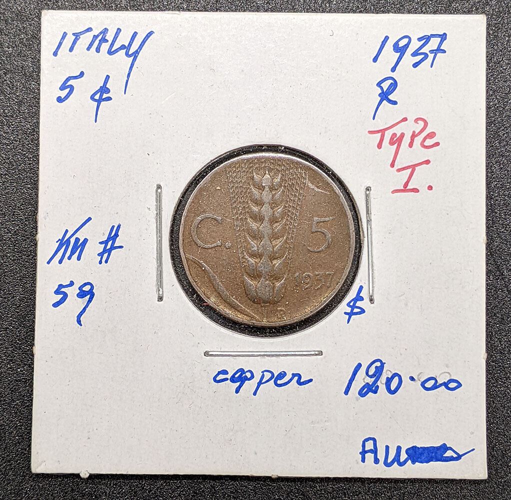 1937 Italy 5 Centesimi Coin