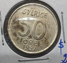 Load image into Gallery viewer, 1952 Sweden Silver 50 Ore Coin
