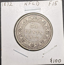 Load image into Gallery viewer, 1872 Newfoundland, Canada, Sterling Silver 50-Cent Half Dollar Coin
