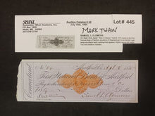 Load image into Gallery viewer, 1875 Samuel L Clemens Mark Twain Signed Check
