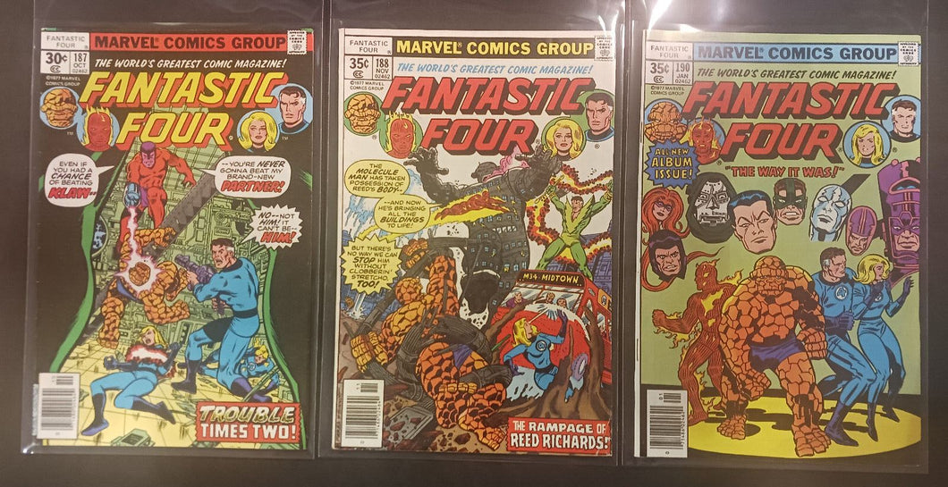 1977 Marvel Comics Fantastic Four #187,188 and 190 Newsstand