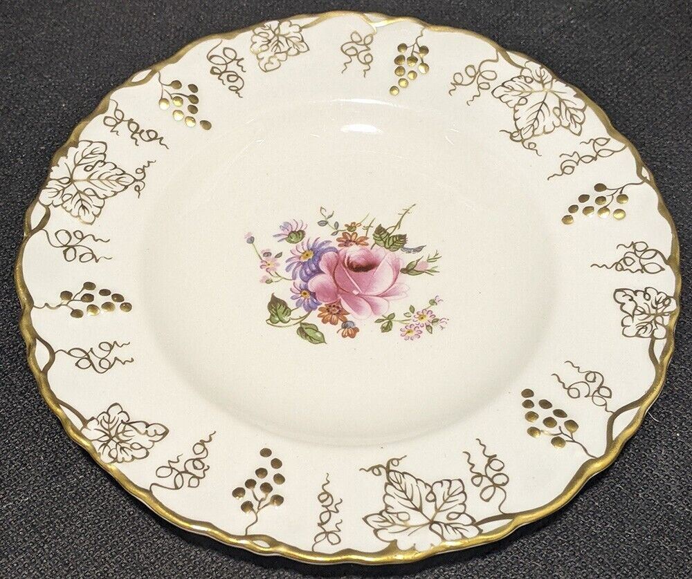 Royal Crown Derby Fine Bone China -- Vine Pattern with Posies -- Bread Plate