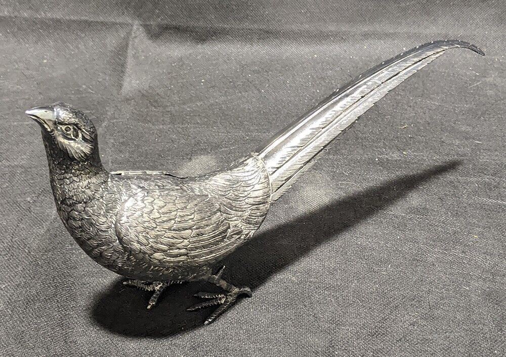 Vintage Silverplated Pheasant Figurine With Articulated Wings