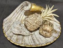 Load image into Gallery viewer, Large Ceramic Shell Decor by Haeger with Gold Tweed Glaze (22Kt) w Fruit
