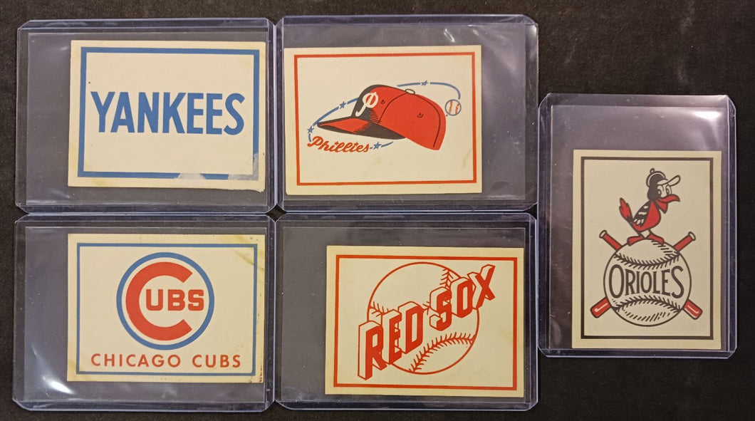 1961 Fleer Baseball Greats Dubble Bubble Team Logo Sticker Lot of 5 Red Sox,Cubs