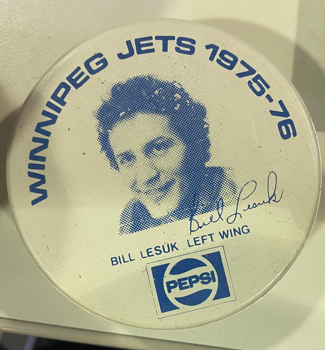 1975-76 Pepsi Biltrite Winnipeg Jets Puck Bill Lesuk