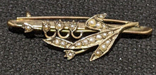 Load image into Gallery viewer, 9 Kt Yellow Gold &amp; Seed Pearl Pin / Brooch - Floral Leaves &amp; Buds
