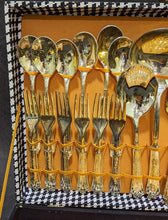 Load image into Gallery viewer, Silver Tone Flatware Set - Place Setting For 12 - With Serving Pieces - In Box
