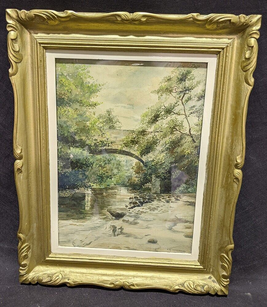 Beautiful Gold Tone Framed Water Color by F. A. Lawrence
