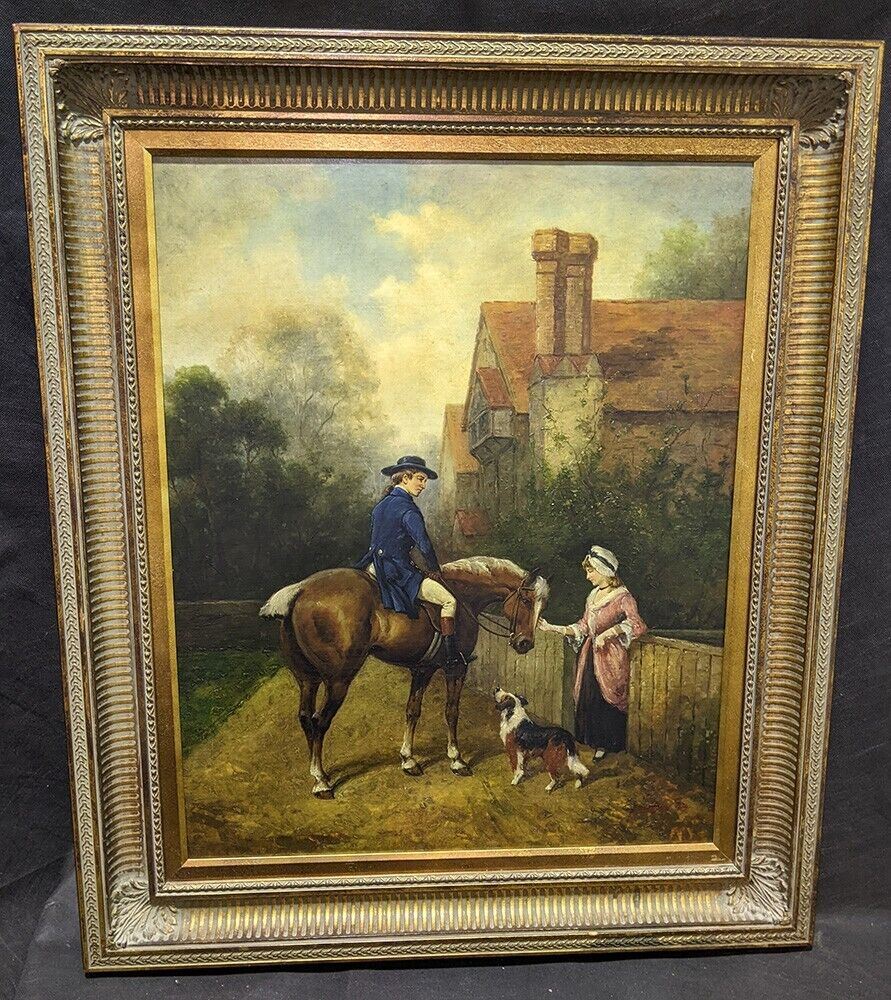 Large Original Artwork - Oil on Canvas - Man on Horse, Woman & Dog