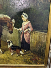 Load image into Gallery viewer, Large Original Artwork - Oil on Canvas - Man on Horse, Woman &amp; Dog
