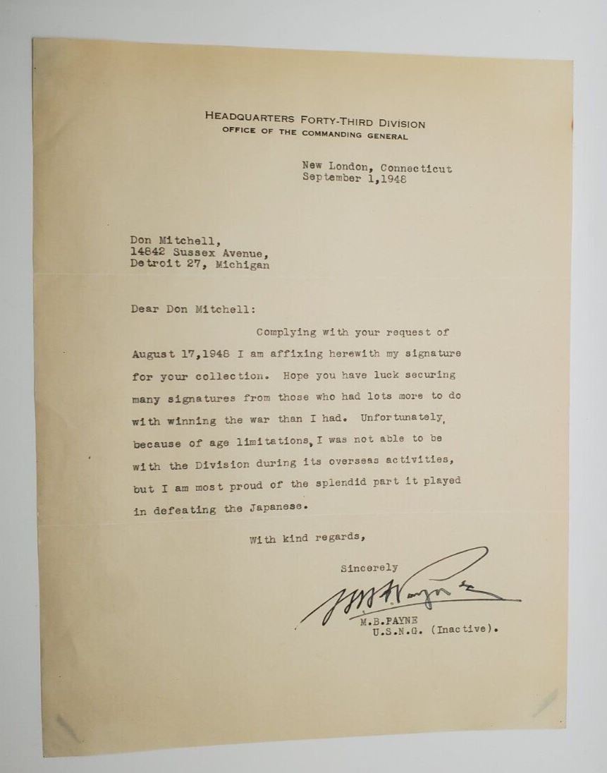 1948 Military Letter Unit. Nations Secretary M.B. Payne Headquarters 43 Division