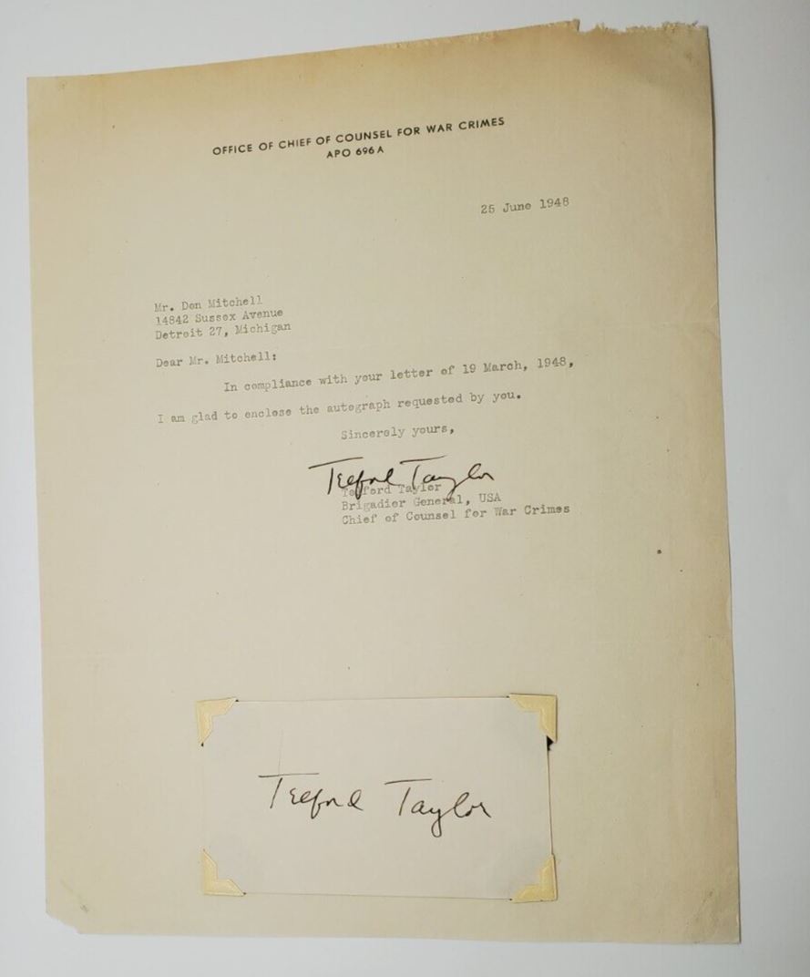 1948 Military Autograph Brigadier General Telford Taylor