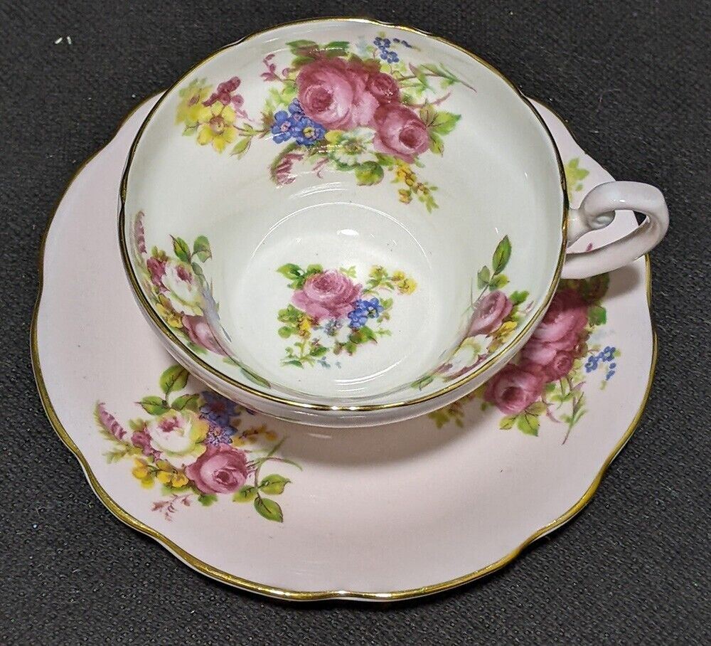 Vintage Foley Bone China Tea Cup & Saucer - Soft Pink & Floral Bouquets