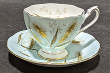 Load image into Gallery viewer, Vintage Queen Anne Bone China Tea Cup &amp; Saucer - Soft Blue &amp; Wheat Detail
