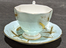Load image into Gallery viewer, Vintage Queen Anne Bone China Tea Cup &amp; Saucer - Soft Blue &amp; Wheat Detail
