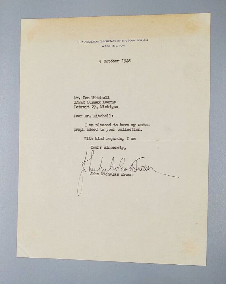 1948 Military Autograph John Nicholas Brown Signed