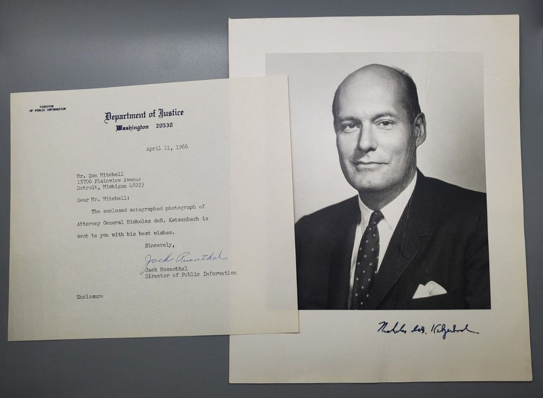 1966 Autographed Photograph Attorney General Nicholas deB. Katzenbach Signed